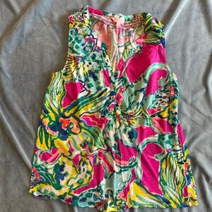 Lilly Pulitzer Essie Top in Magenta Hottie, Size Large